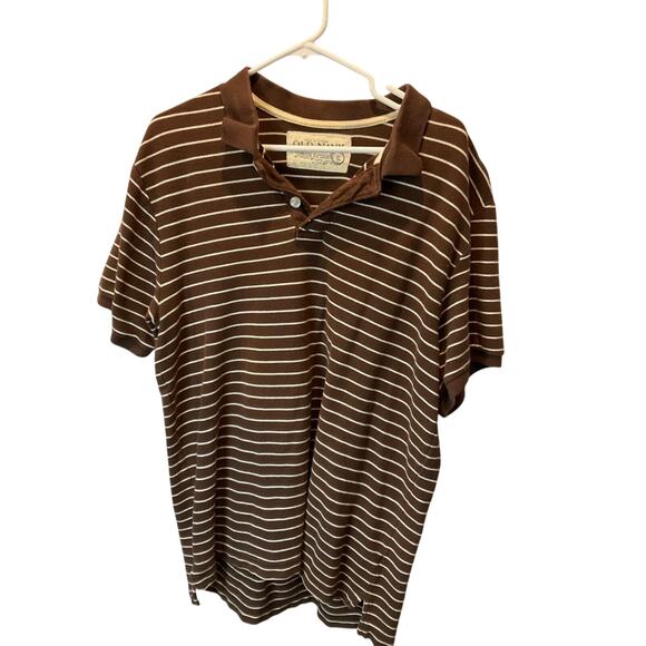Old Navy Men’s XL Polo Shirt Brown Tan Stripes Short Sleeve Retro Cotton - Picture 2 of 8